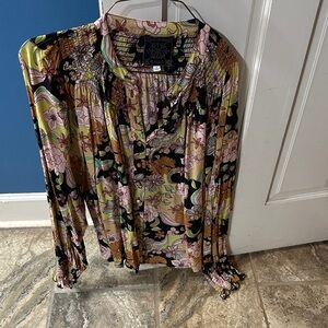 Johnny Was Floral Blouse in Pink, Green, and Black